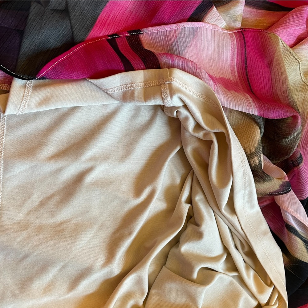 DKNY Pink/Black/Beige Print V-Neck Surplice Tie-Waist High-Low Dress - Size 14W - Picture 10 of 16